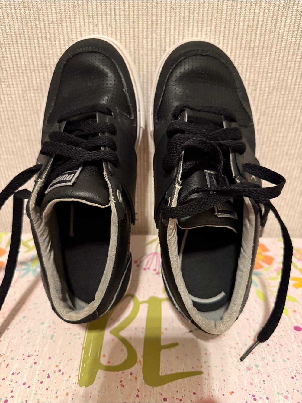 Black Kids Puma Sneakers with White Sole